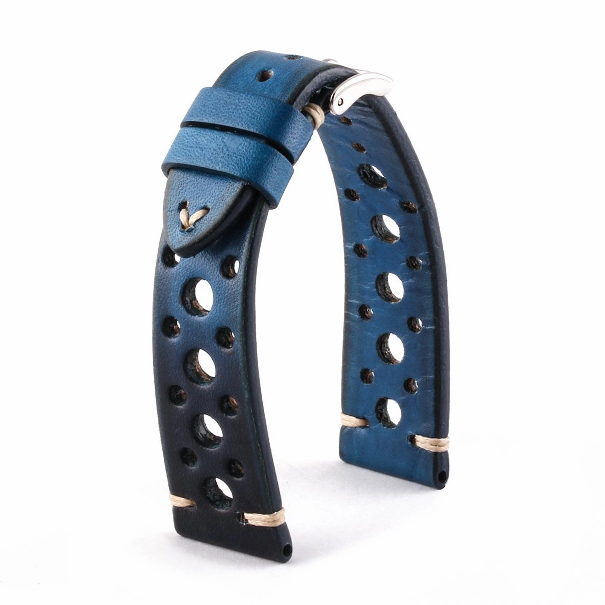Vintage "Racing" strap - High end leather watch band - Calf (black, grey, brown, blue, red, taupe, camo)