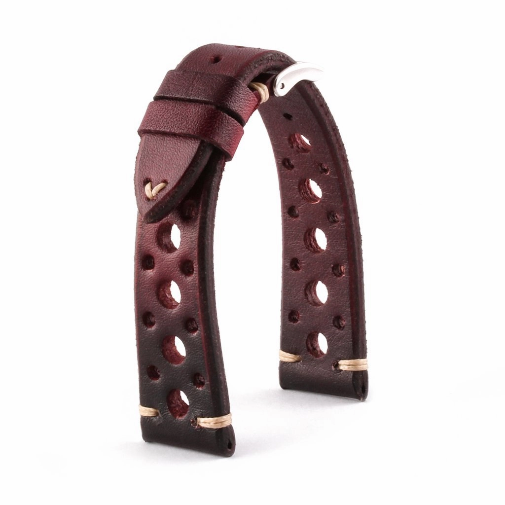 Vintage "Racing" strap - High end leather watch band - Calf (black, grey, brown, blue, red, taupe, camo)