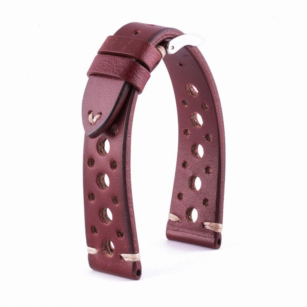 Vintage "Racing" strap - High end leather watch band - Calf (black, grey, brown, blue, red, taupe, camo)