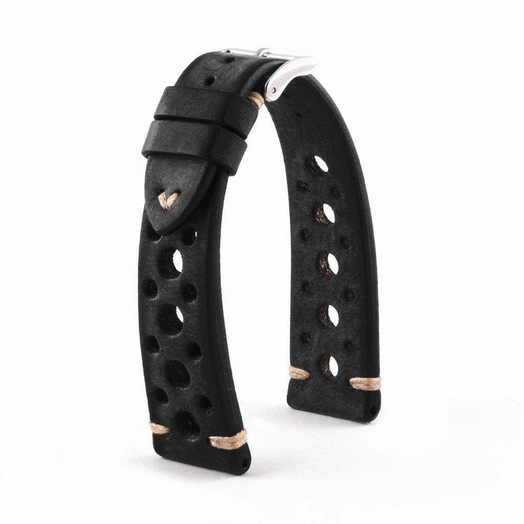Vintage "Racing" strap - High end leather watch band - Calf (black, grey, brown, blue, red, taupe, camo)