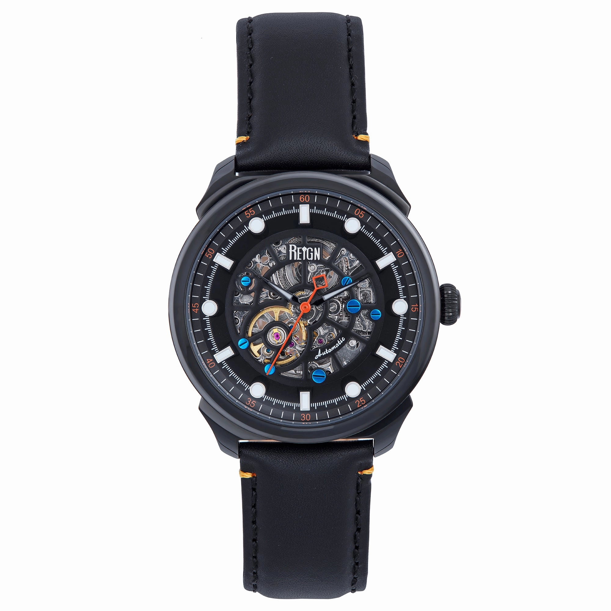 Weston Automatic Skeletonized Leather-Band Watch - Black