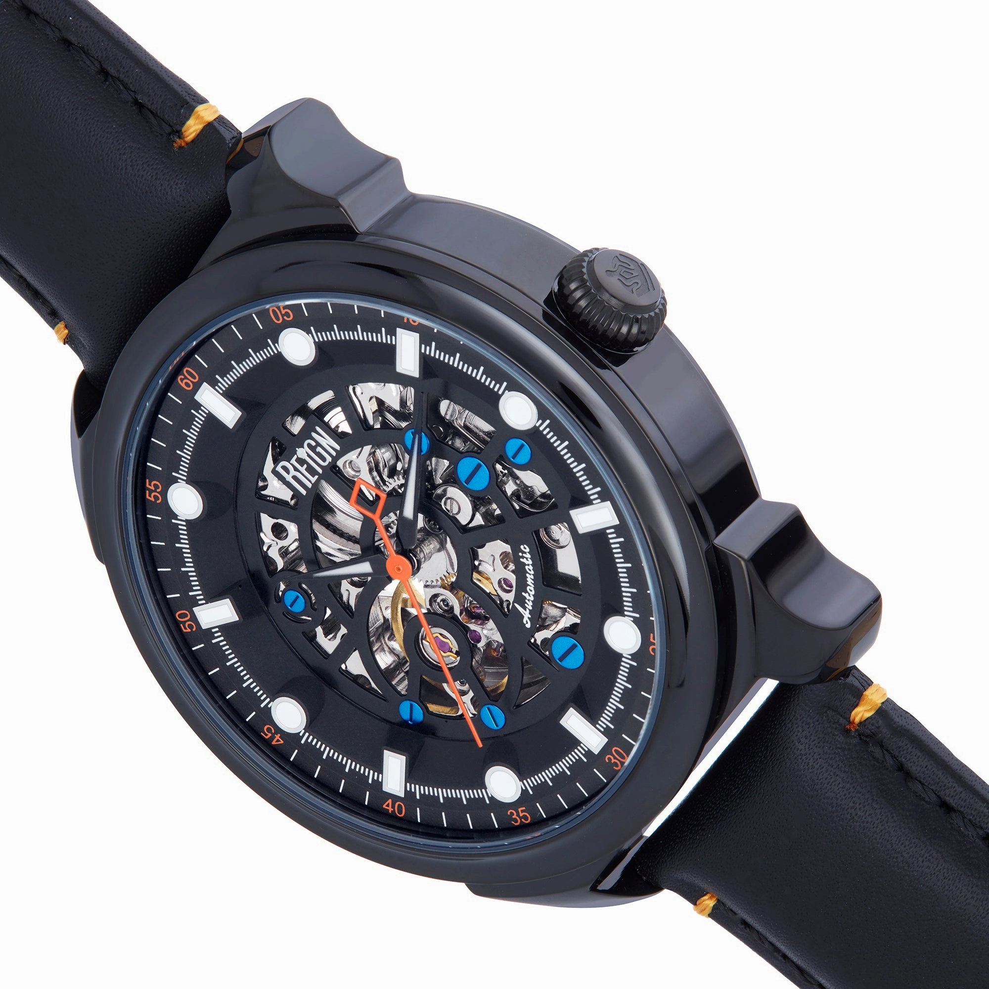 Weston Automatic Skeletonized Leather-Band Watch - Black