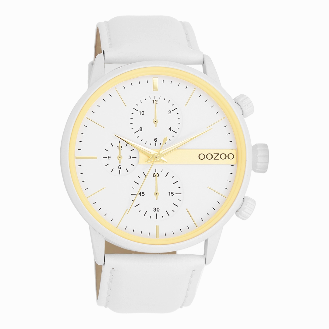 White OOZOO watch with leather strap - C11313