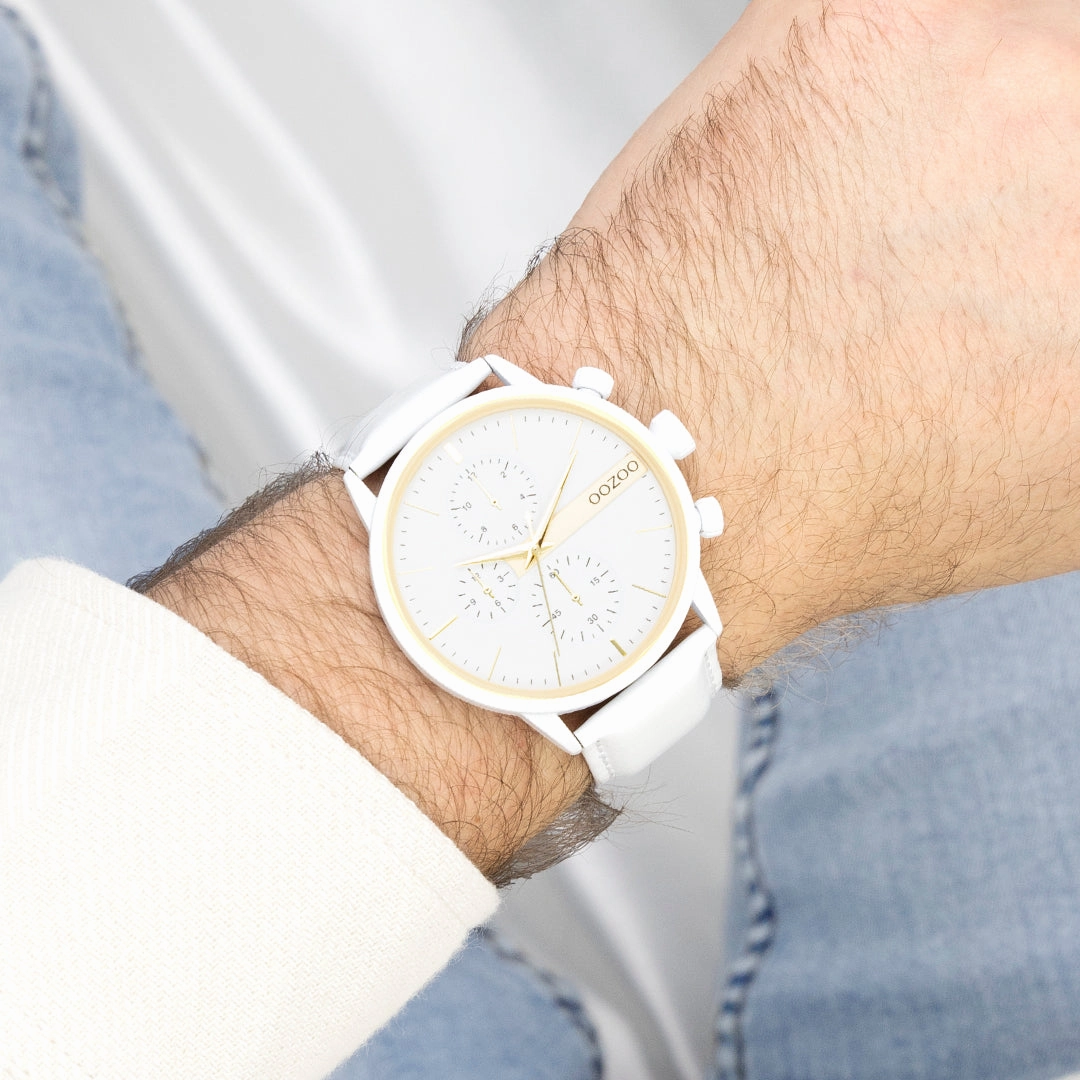 White OOZOO watch with leather strap - C11313