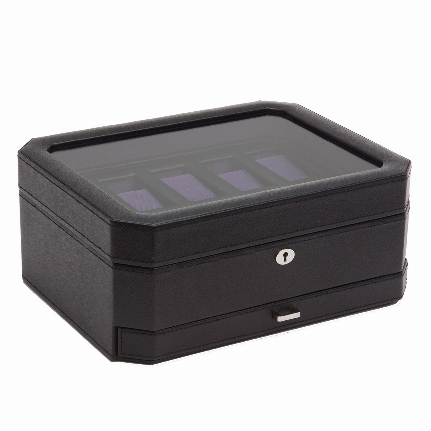 Wolf 458603 Windsor 10 Piece Watch Box with Drawer in Black & Purple