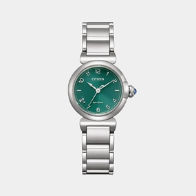 Women Eco-Drive L May Bells Mini Green Dial Analog Stainless Steel Watch EM1130-83X