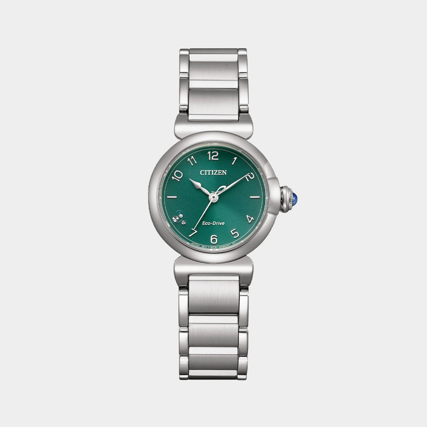 Women Eco-Drive L May Bells Mini Green Dial Analog Stainless Steel Watch EM1130-83X