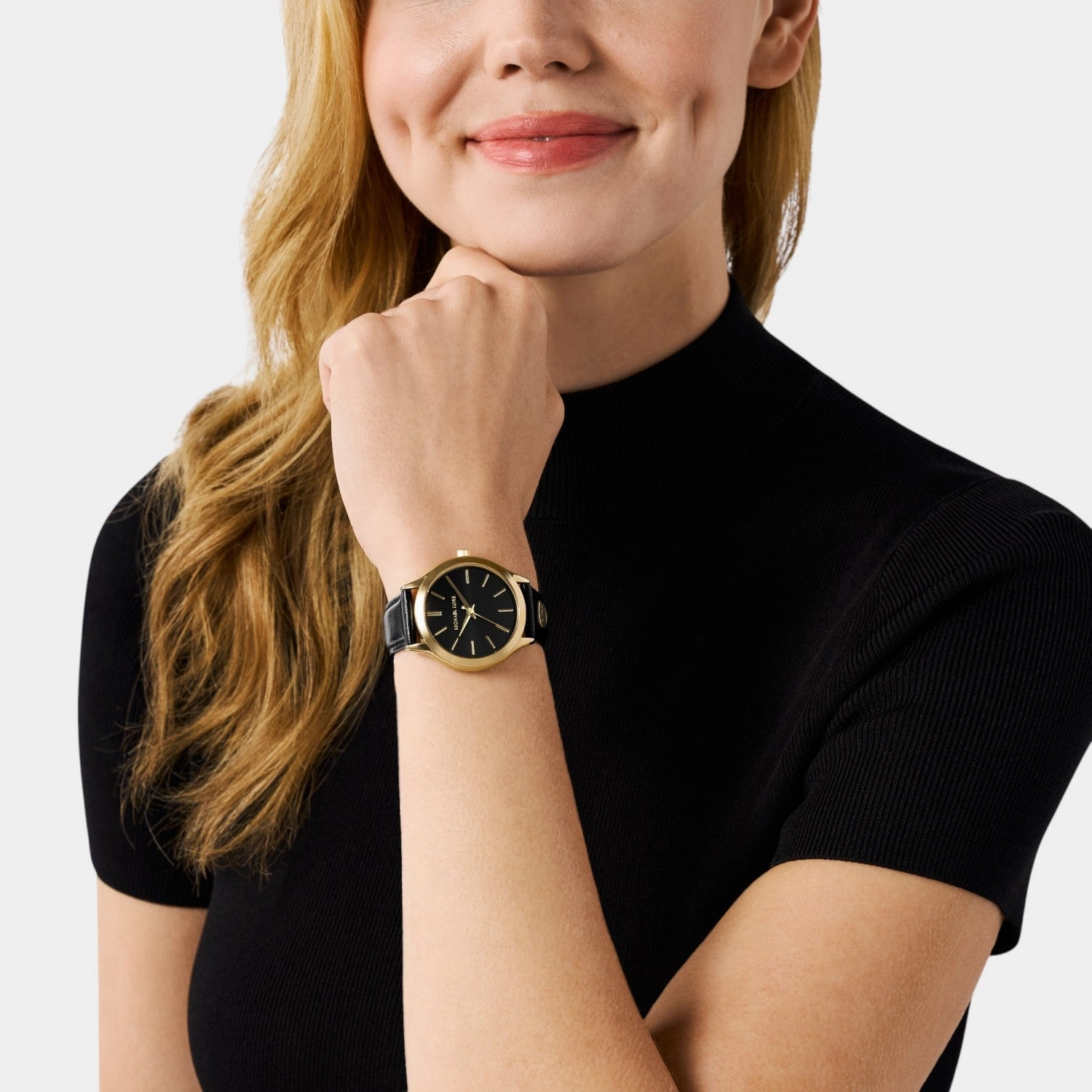 Women Quartz Black Dial Analog Leather Watch MK7482