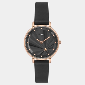 Women Quartz Black Dial Analog Leather Watch TWEL19101