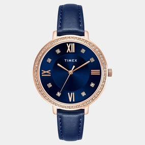 Women Quartz Blue Dial Analog Leather Watch TWEL14712