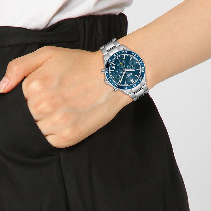 Women Quartz Blue Dial Multi-Function Stainless Steel Watch 1502754