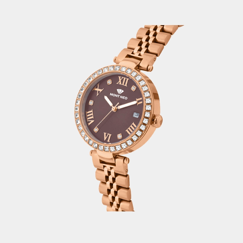 Women Quartz Brown Dial Analog Stainless Steel Watch 4505E-M3306