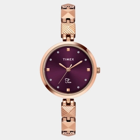 Women Quartz Burgundy Dial Analog Brass Watch TWEL18310