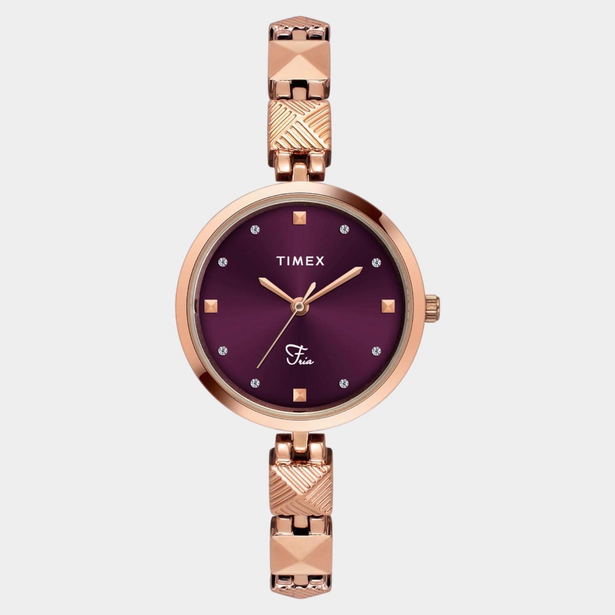 Women Quartz Burgundy Dial Analog Brass Watch TWEL18310