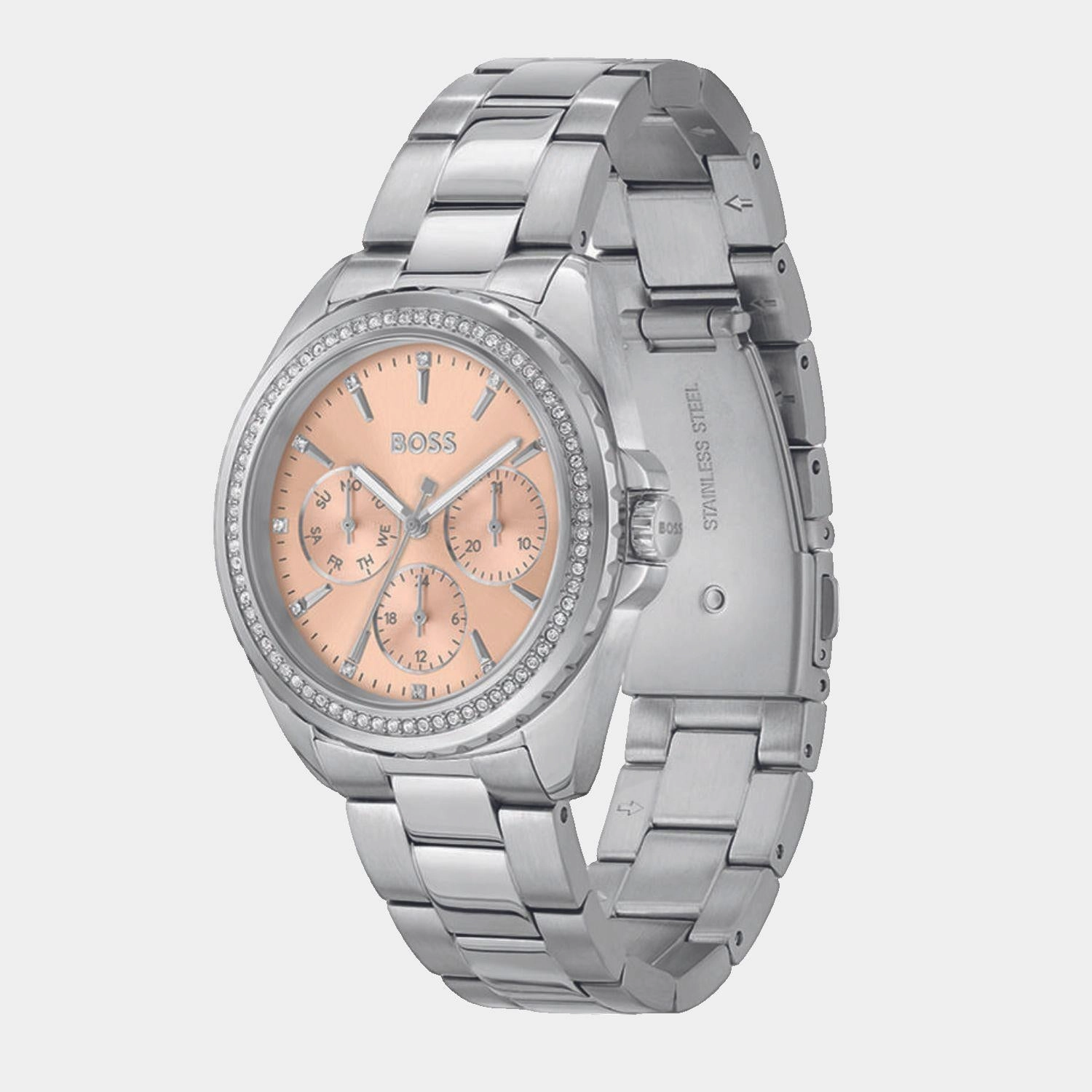 Women Quartz Carnation Gold Dial Multi-Function Stainless Steel Watch 1502732
