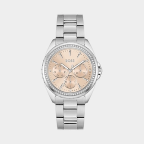 Women Quartz Carnation Gold Dial Multi-Function Stainless Steel Watch 1502732
