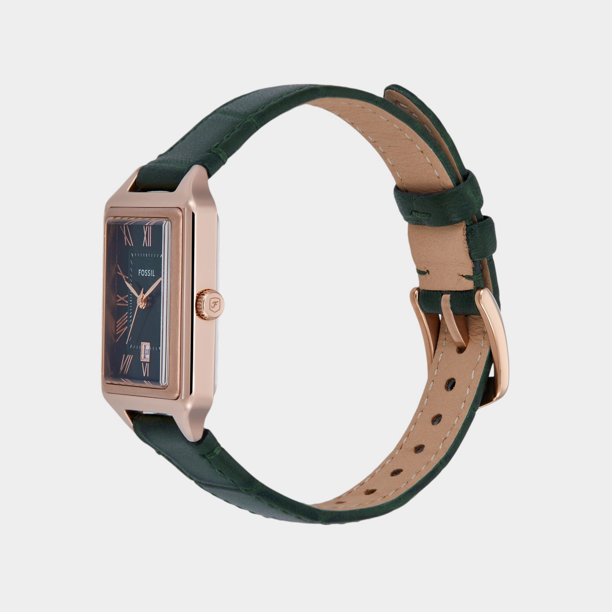 Women Quartz Date Green Dial Analog Leather Watch ES5366