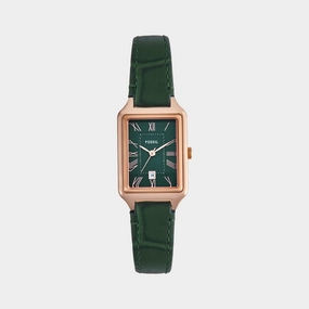 Women Quartz Date Green Dial Analog Leather Watch ES5366