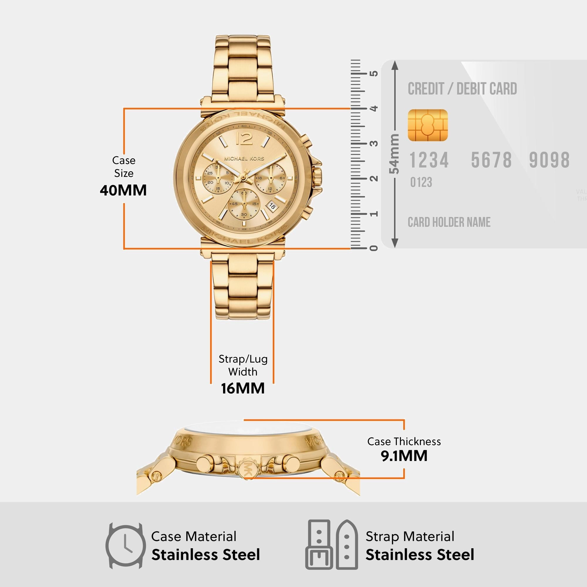 Women Quartz Gold Dial Chronograph Stainless Steel Watch MK7493