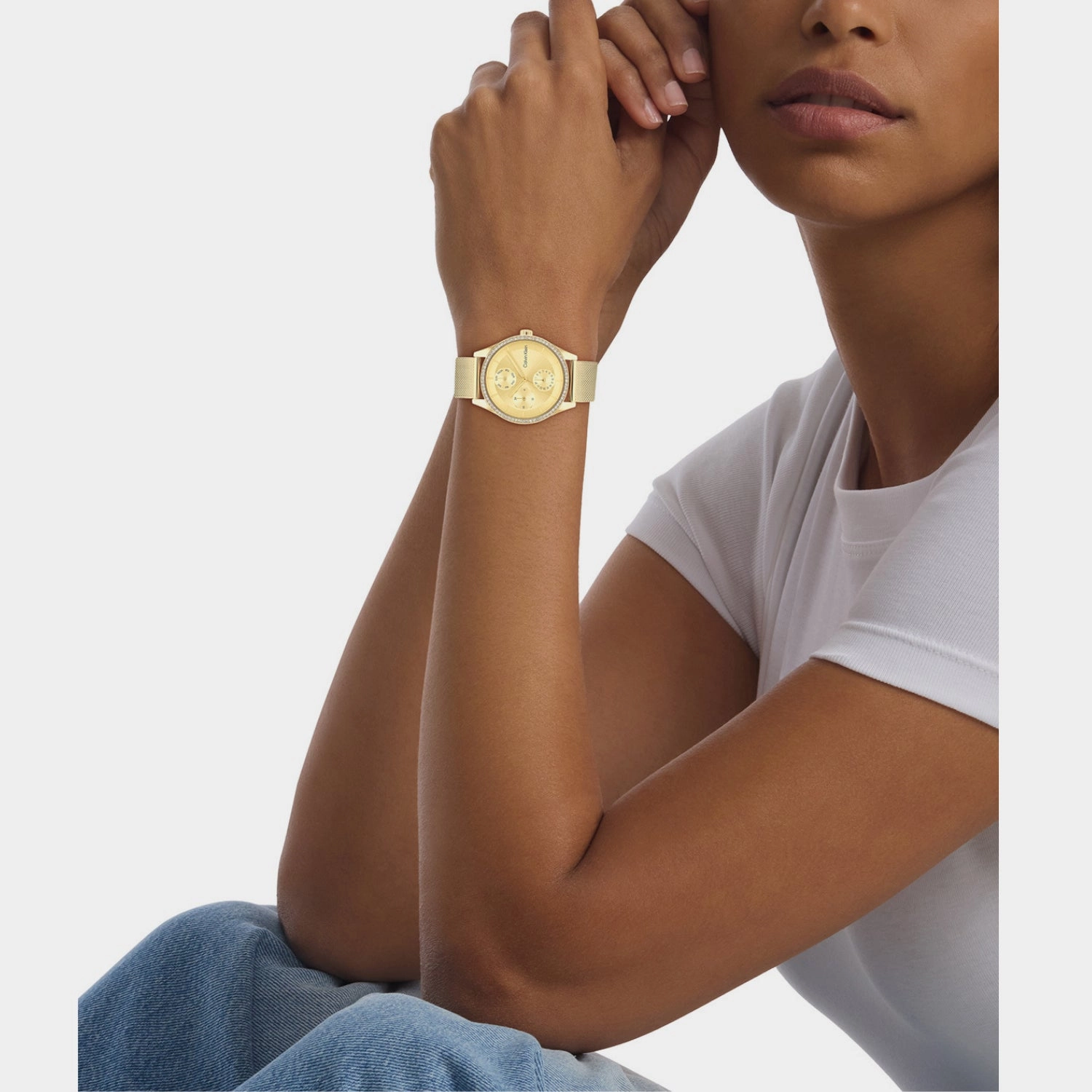 Women Quartz Gold Dial Multi-Function Stainless Steel Watch 25100011
