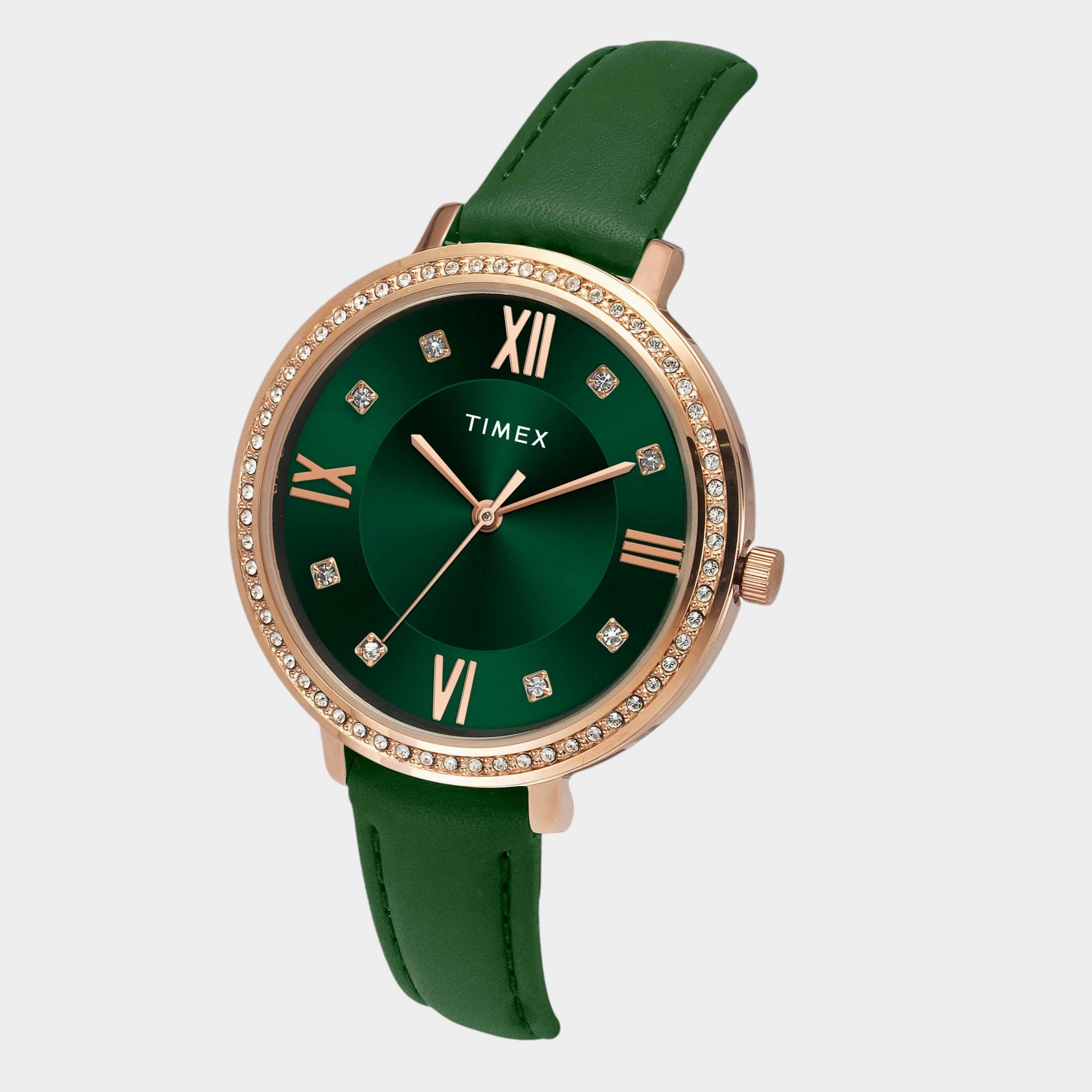 Women Quartz Green Dial Analog Leather Watch TWEL14713
