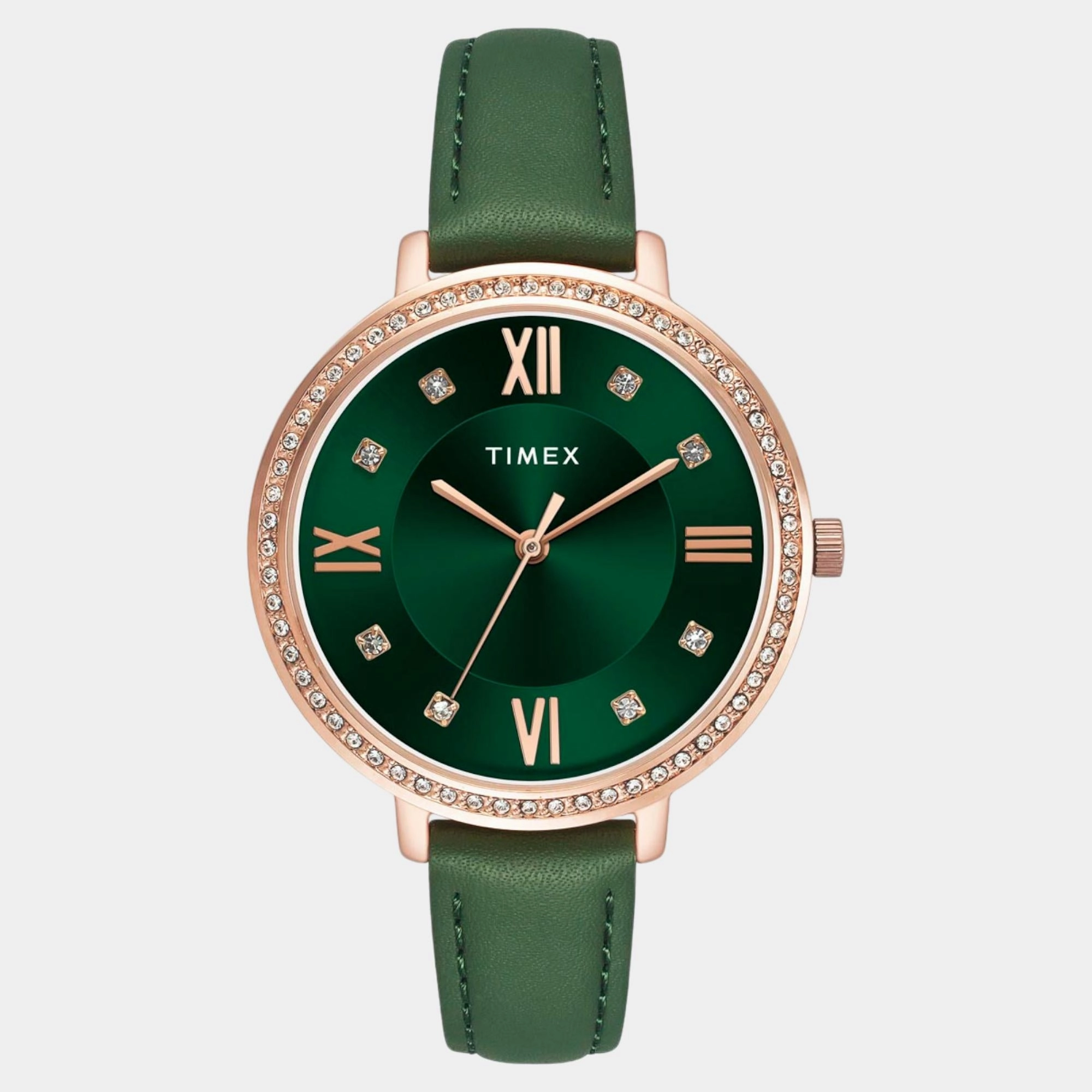 Women Quartz Green Dial Analog Leather Watch TWEL14713