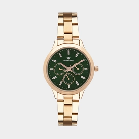Women Quartz Green Dial Chronograph Metal Watch 9009M-M3914