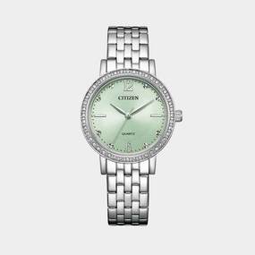 Women Quartz Light Green Dial Analog stainless Steel Watch EL3100-55X