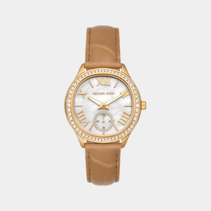 Women Quartz Mother Of Pearl Dial Analog Leather Watch MK4819