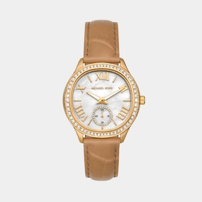 Women Quartz Mother Of Pearl Dial Analog Leather Watch MK4819