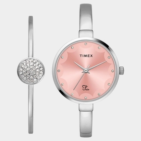 Women Quartz Pink Dial Analog Brass Watch TWEL18500