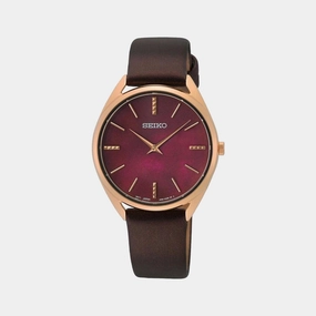Women Quartz Pink Dial Analog Leather Watch SWR082P1