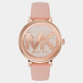 Women Quartz Rose Gold Dial Analog Leather Watch MK2957