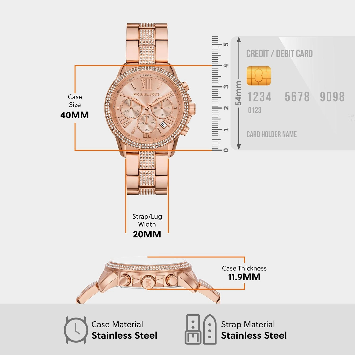 Women Quartz Rose Gold Dial Chronograph Stainless Steel Watch MK7505