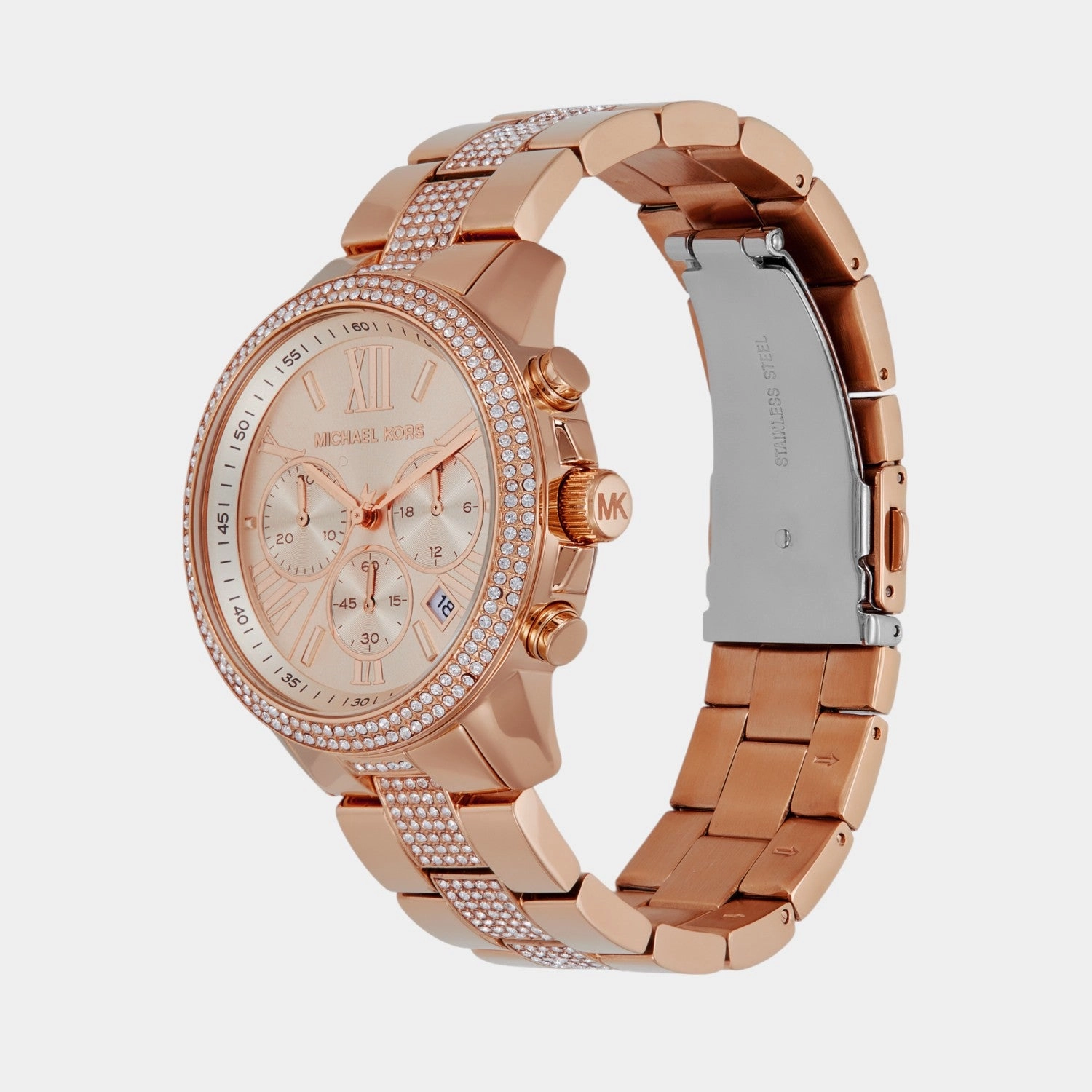 Women Quartz Rose Gold Dial Chronograph Stainless Steel Watch MK7505
