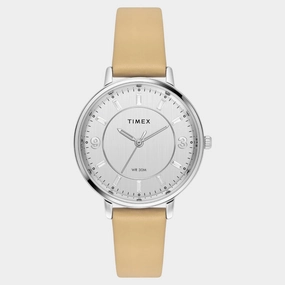 Women Quartz Silver Dial Analog Leather Watch TWEL15817