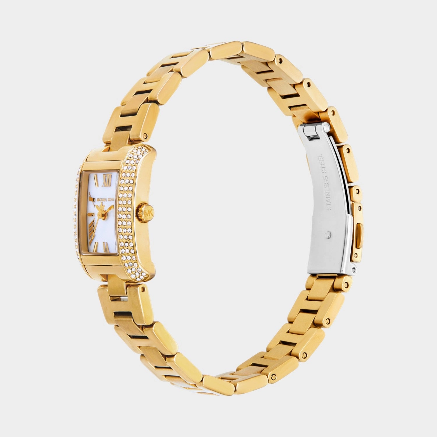 Women Quartz White Mother Of Pearl Dial Analog Stainless Steel Watch MK4867