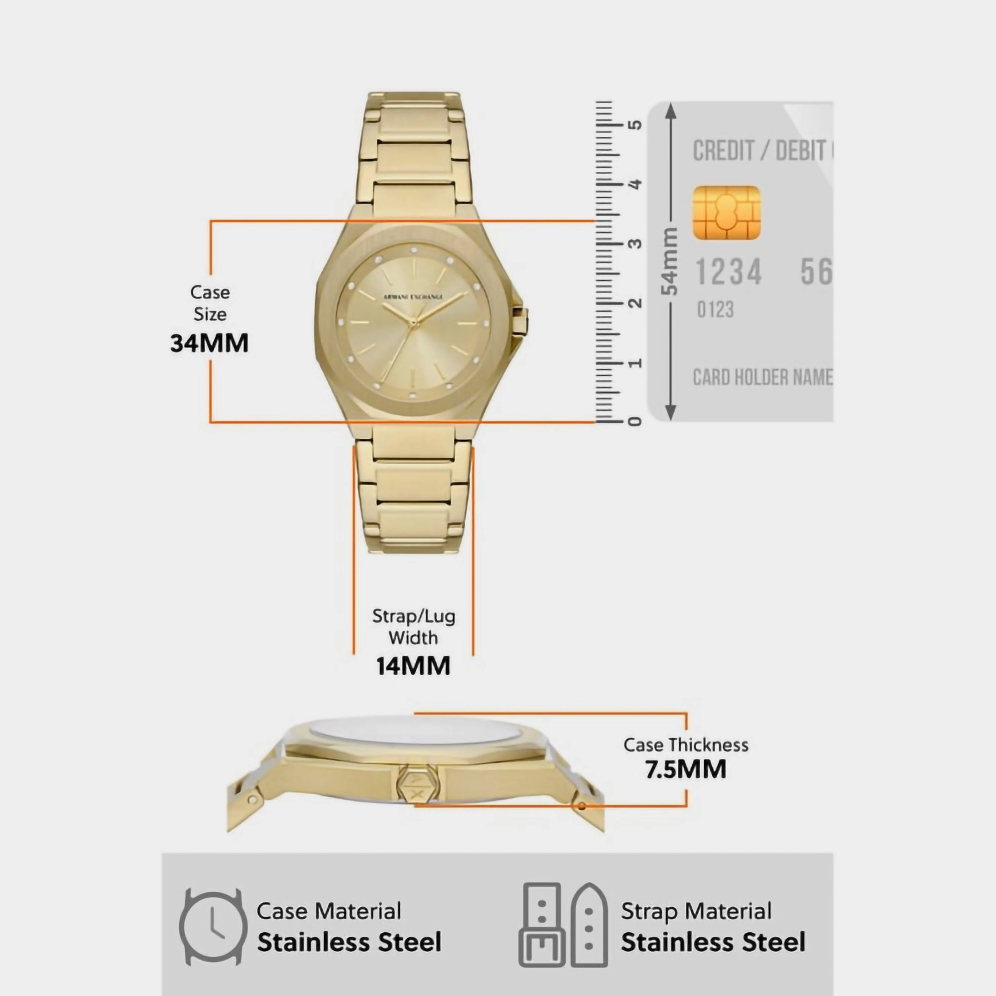 Women's Gold Analog Stainless Steel Watch AX4608