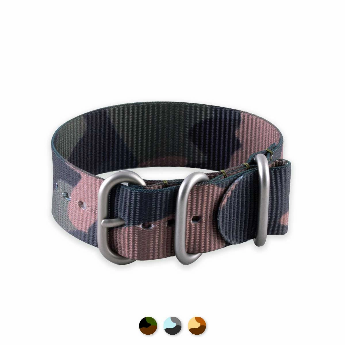 Zulu nato 3 rings watchstrap - Camo nylon / fabric (brown, brown/green, grey)
