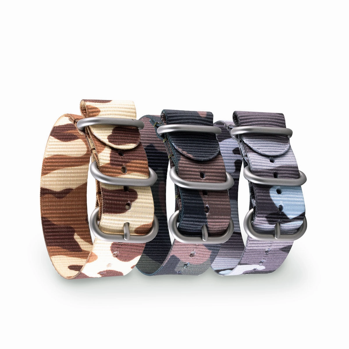 Zulu nato 3 rings watchstrap - Camo nylon / fabric (brown, brown/green, grey)