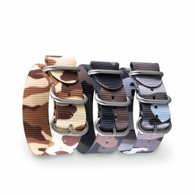Zulu nato 3 rings watchstrap - Camo nylon / fabric (brown, brown/green, grey)