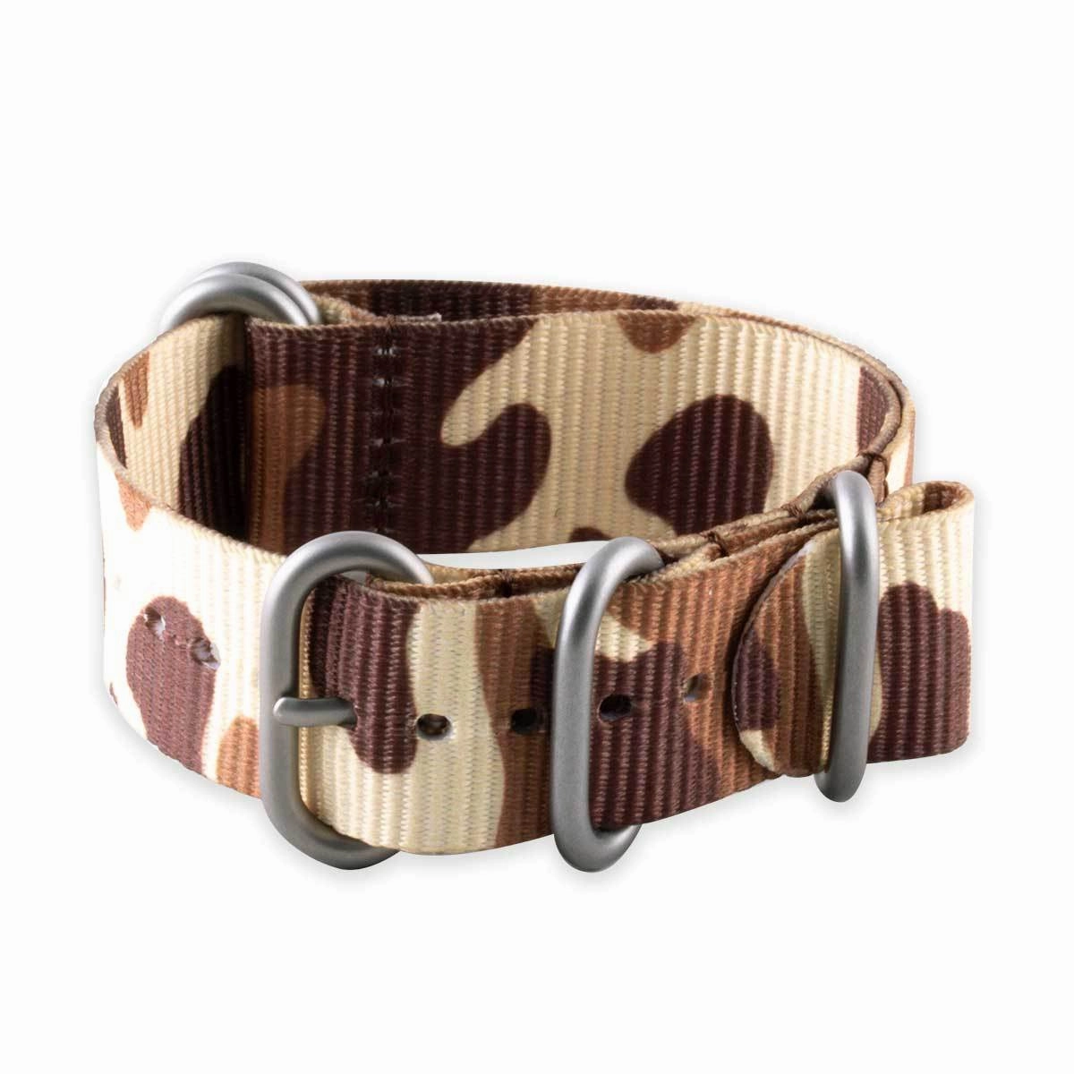 Zulu nato watch band 5 rings - Camo nylon / fabric (brown, brown/green, grey)