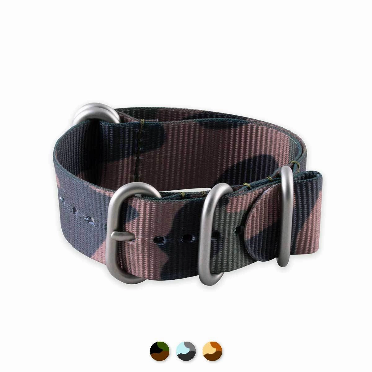Zulu nato watch band 5 rings - Camo nylon / fabric (brown, brown/green, grey)