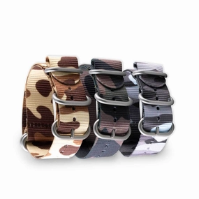 Zulu nato watch band 5 rings - Camo nylon / fabric (brown, brown/green, grey)