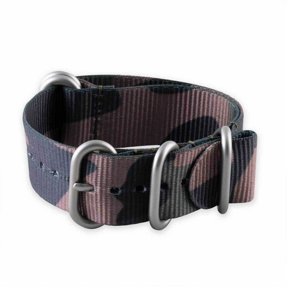 Zulu nato watch band 5 rings - Camo nylon / fabric (brown, brown/green, grey)