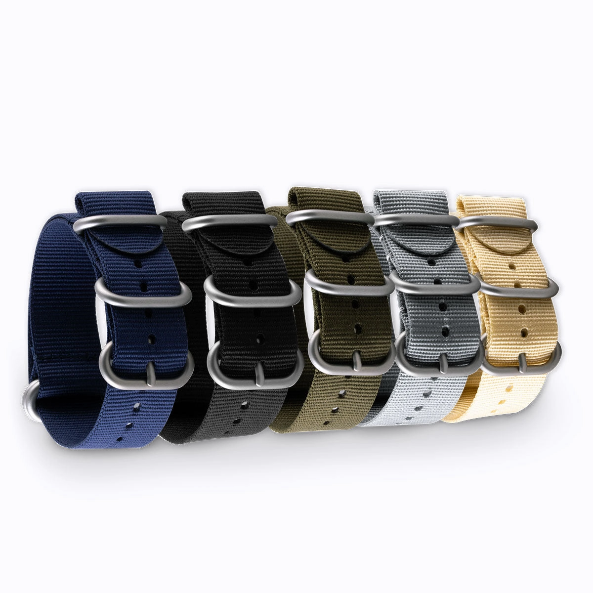 Zulu nato watch band 5 rings - Nylon / fabric (blue, black, kaki, beige, grey)